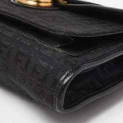 Pre Owned Fendi Black Zucchino Canvas and Leather Wallet on Chain 