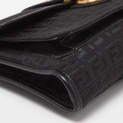 Pre Owned Fendi Black Zucchino Canvas and Leather Wallet on Chain 