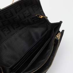 Pre Owned Fendi Black Zucchino Canvas and Leather Wallet on Chain 