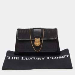 Pre Owned Fendi Black Zucchino Canvas and Leather Wallet on Chain 