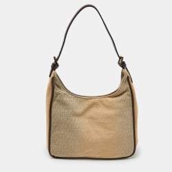 Pre Owned Fendi Beige/Brown Zucchino Canvas and Leather Shoulder Bag