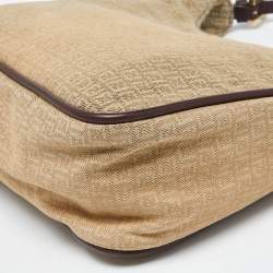 Pre Owned Fendi Beige/Brown Zucchino Canvas and Leather Shoulder Bag