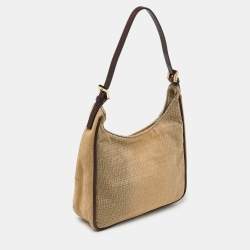 Pre Owned Fendi Beige/Brown Zucchino Canvas and Leather Shoulder Bag