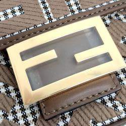 Fendi Brown Jacquard Baguette Shoulder Bag