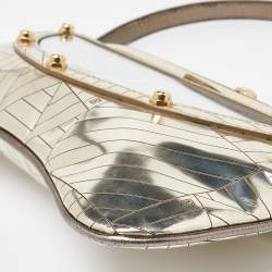 مملوكة مسبقًا Fendi Gold Laminated Leather Vanity Mirror Clutch