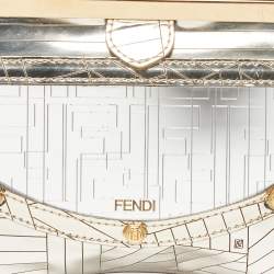 مملوكة مسبقًا Fendi Gold Laminated Leather Vanity Mirror Clutch