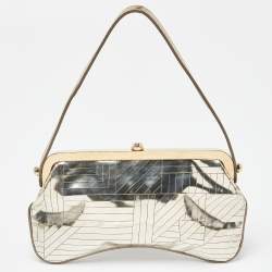 مملوكة مسبقًا Fendi Gold Laminated Leather Vanity Mirror Clutch