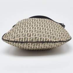 Fendi Beige/Black Zucchino Canvas and Leather Oyster Hobo