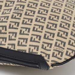 Fendi Beige/Black Zucchino Canvas and Leather Oyster Hobo