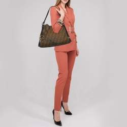 Pre Owned Fendi Tobacco Zucca Canvas and Leather Medium Chef Tote