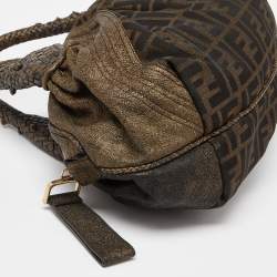 Fendi Metallic/Brown Zucca Coated Canvas and Fabric Mini Spy Hobo 