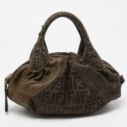 Fendi Metallic/Brown Zucca Coated Canvas and Fabric Mini Spy Hobo 