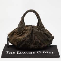 Fendi Metallic/Brown Zucca Coated Canvas and Fabric Mini Spy Hobo 