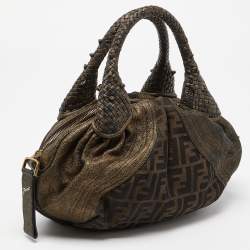 Fendi Metallic/Brown Zucca Coated Canvas and Fabric Mini Spy Hobo 