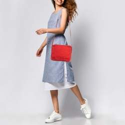 Fendi Red Zucchino Canvas and Leather Crossbody Bag