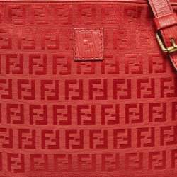 Fendi Red Zucchino Canvas and Leather Crossbody Bag