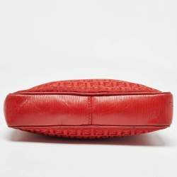 Fendi Red Zucchino Canvas and Leather Crossbody Bag