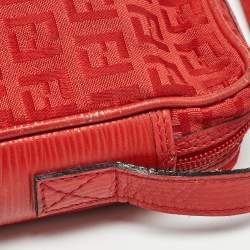 Fendi Red Zucchino Canvas and Leather Crossbody Bag