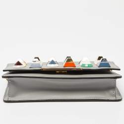 Pre Owned Fendi Grey Leather Rainbow Stud Tube Wallet On Chain