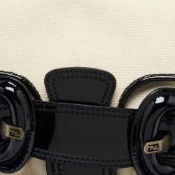 Pre Owned Fendi Cream/Black Canvas and Patent Leather B Shoulder Bag
