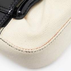 Pre Owned Fendi Cream/Black Canvas and Patent Leather B Shoulder Bag