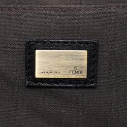 Pre Owned Fendi Cream/Black Canvas and Patent Leather B Shoulder Bag