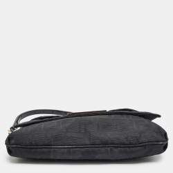 Pre Owned Fendi Black Zucca Canvas and Patent Leather Mia Flap Bag