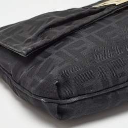 Pre Owned Fendi Black Zucca Canvas and Patent Leather Mia Flap Bag