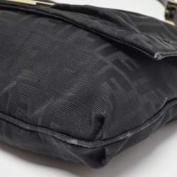Pre Owned Fendi Black Zucca Canvas and Patent Leather Mia Flap Bag