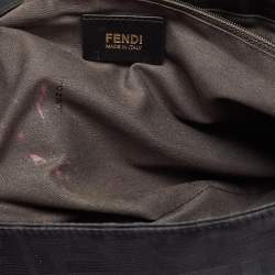 Pre Owned Fendi Black Zucca Canvas and Patent Leather Mia Flap Bag