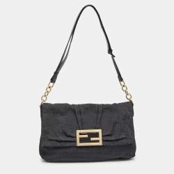 Pre Owned Fendi Black Zucca Canvas and Patent Leather Mia Flap Bag