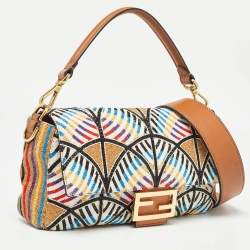 Fendi Multicolor Peacock Motif Beaded Baguette Bag