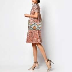 Fendi Multicolor Peacock Motif Beaded Baguette Bag