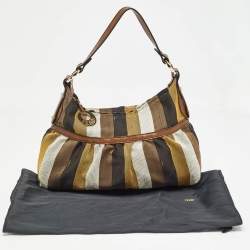 Pre Owned Fendi Multicolor Pequin Stripe Canvas and Leather Chef Hobo