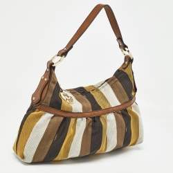 Pre Owned Fendi Multicolor Pequin Stripe Canvas and Leather Chef Hobo
