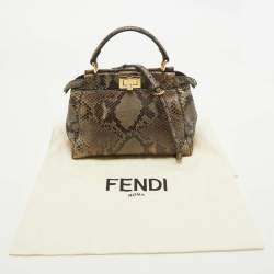 Pre Owned Fendi Olive Green Python Mini Peekaboo Top Handle Bag