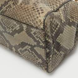 Pre Owned Fendi Olive Green Python Mini Peekaboo Top Handle Bag