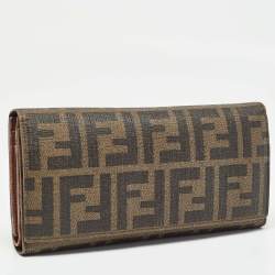 Fendi Tobacco Zucca Coated Canvas Trifold Flap Continental Wallet