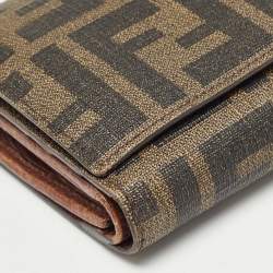 Fendi Tobacco Zucca Coated Canvas Trifold Flap Continental Wallet