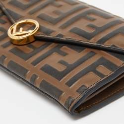 Pre Owned Fendi Tobacco Zucca Embossed Leather Flap Wallet on Chain
