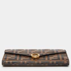 Pre Owned Fendi Tobacco Zucca Embossed Leather Flap Wallet on Chain