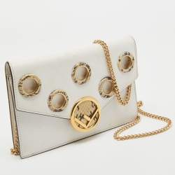 Pre Owned Fendi White Leather and Python Trim F is Fendi Wallet on Chain 