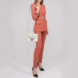 Pre Owned Fendi White Leather and Python Trim F is Fendi Wallet on Chain 