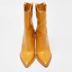 مملوكة مسبقًا Fendi Yellow Croc Embossed Leather Cowboy Mid Calf Boots Size 39