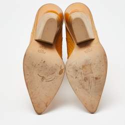 مملوكة مسبقًا Fendi Yellow Croc Embossed Leather Cowboy Mid Calf Boots Size 39