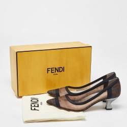 Fendi Black/Brown Zucca Mesh and Leather Colibri Pumps Size 38.5