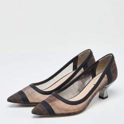 Fendi Black/Brown Zucca Mesh and Leather Colibri Pumps Size 38.5