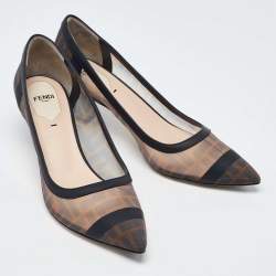 Fendi Black/Brown Zucca Mesh and Leather Colibri Pumps Size 38.5