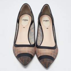 Fendi Black/Brown Zucca Mesh and Leather Colibri Pumps Size 38.5