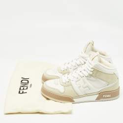 Fendi White/Cream Nubuck and Leather Match Sneakers Size 38